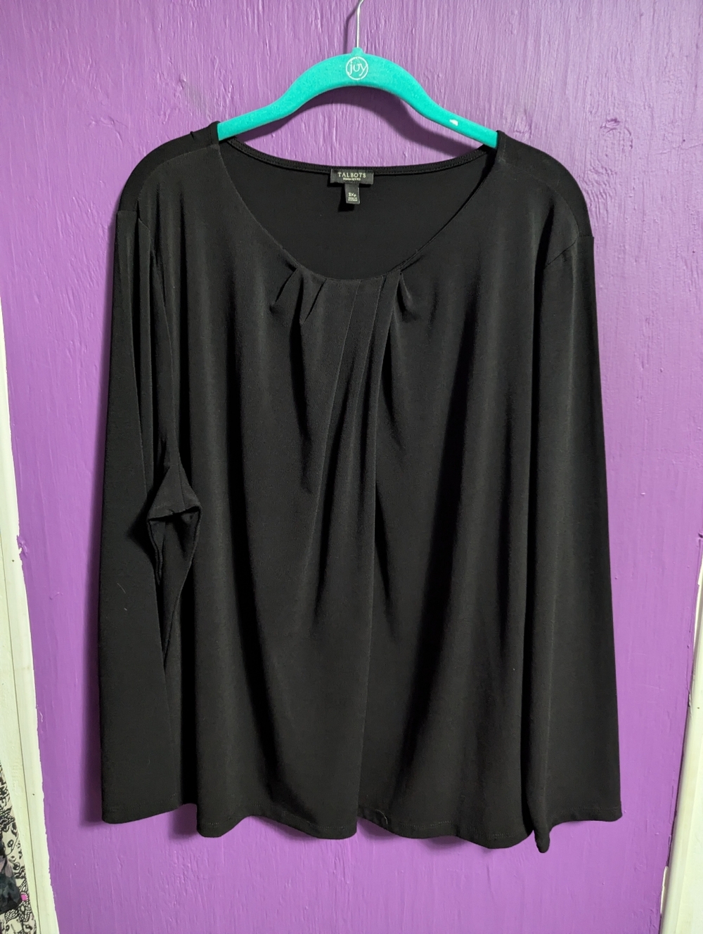 46. Talbots Black Draped Detail Boat Neckline Long Sleeve Blouse 3X 22 24